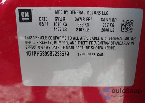 2011 Chevrolet Cruze Ltz z USA, uszkodzony, nr VIN 1G1PH5S99B7228579